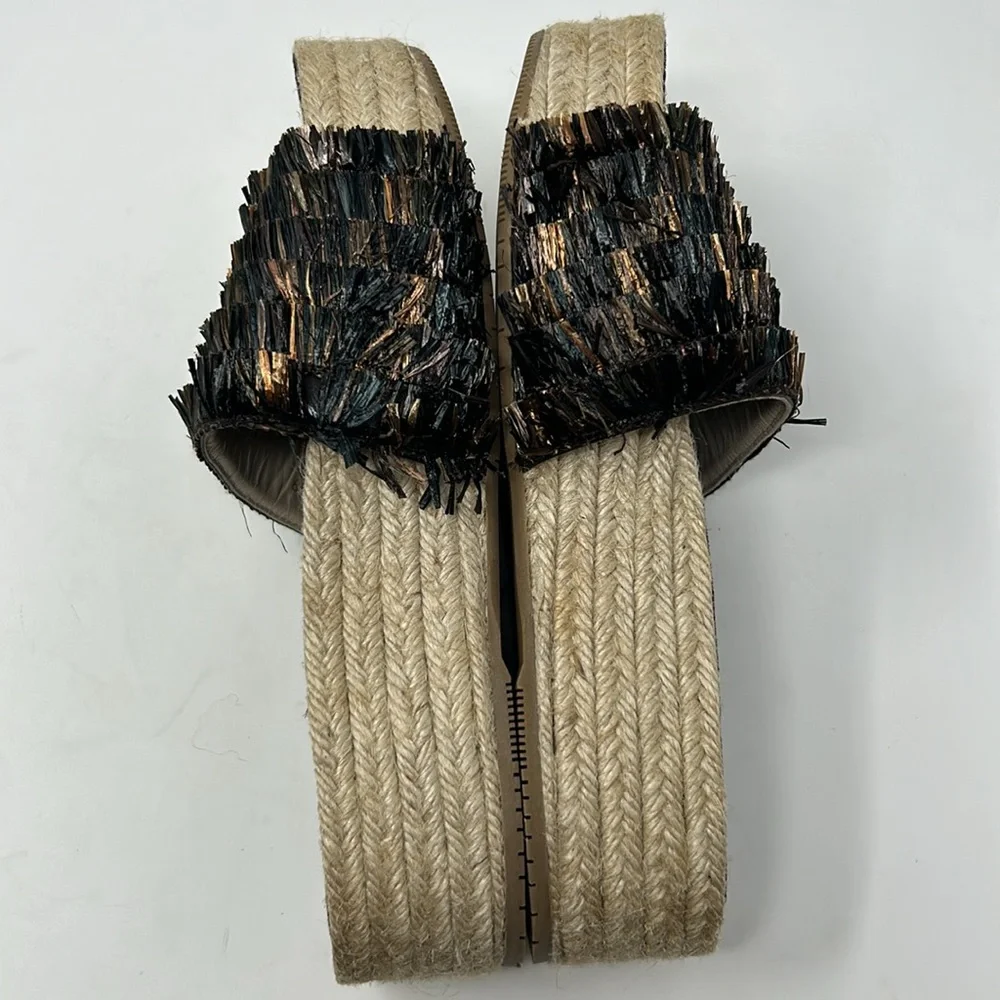 Paloma Barcelo Brown Raffia Espadrille Slip On Slide Platform Sandals EU Size 39